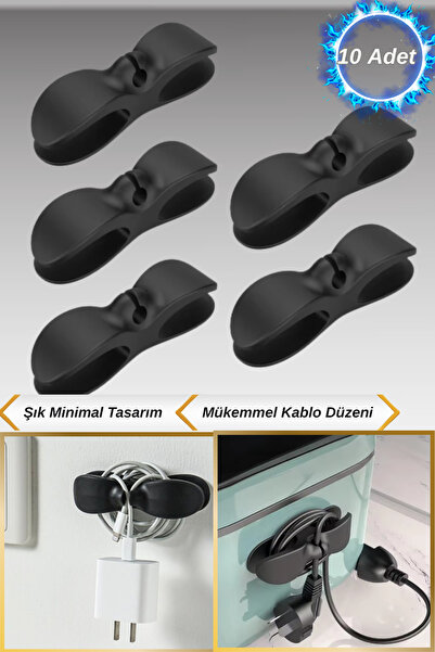 Hane Dostu 10 Adet Şık Minimal Tasarım Kendinden Yapışkanlı Silikon Kablo Tut...