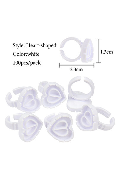 Choice3 100 قطعة من حلقات الغراء البلاستيكية على شكل قلب للاستخدام مرة واحدة، حامل صبغة وشم لتمديد الرموش، أبيض