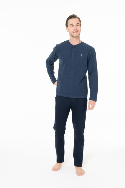 U.S. Polo Assn. Ανδρικό σετ πιτζάμες με ίσιο πόδι με πέτο - Indigo - ASTPS18U96S6-QIND