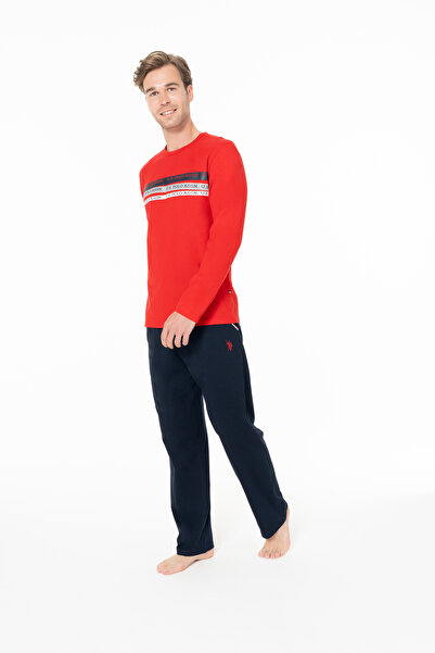 U.S. Polo Assn. Men's Straight Leg 100% Cotton Patterned Red Home Wear - Red - Bcp1.18B94G7-Lkir