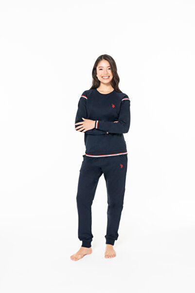 U.S. Polo Assn. Kadın Şık Görünün %100 Pamuklu Şerit Detaylı Lacivert Pijama Takımı - Lacivert - BCP1.20I11U8-GLAC