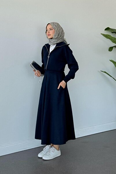 Şulemoda Giyim بدلة ريبانال موضة باللون الأزرق الداكن