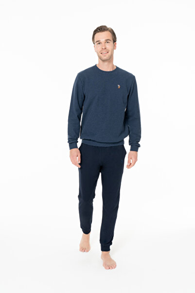 U.S. Polo Assn. Ανδρικό σετ πιτζάμες με λαιμόκοψη με ίσιο πόδι Indigo - Indigo - BCP1.18V99U5-TIND