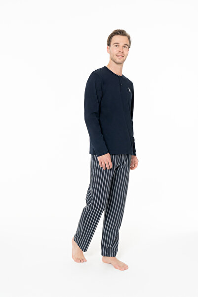 U.S. Polo Assn. Erkek Yaka Düğmeli Cep Detaylı %100 Pamuk Lacivert Ev Giyim - Lacivert - BCP1.18T99Q4-NLAC