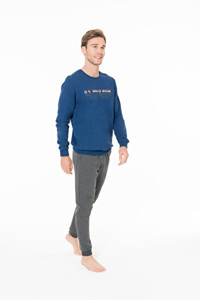 U.S. Polo Assn. Ανδρικά ρούχα για το σπίτι με λεπτομέρεια από καουτσούκ και μανίκια Άνετα ρούχα για το σπίτι Indigo - Indigo - ASTPS18Q92K8-EIND