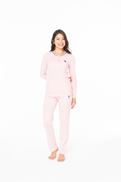 U.S. Polo Assn. Kadın Konforlu Gömlek Düğmeli %100 Pamuklu Pembe Ev Takımı - Pembe - BCP1.20I14U1-GPEM