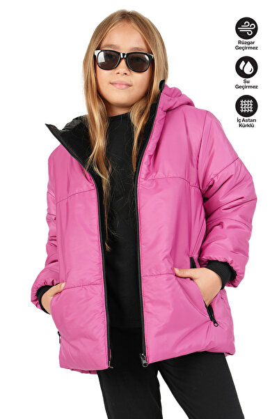Merdia Kız Çocuk Su ve Rüzgar Geçirmez İçi Kapüşonlu Mont