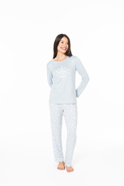U.S. Polo Assn. Women's Crew Neck New Year Concept Pajama Set Blue - Blue - Sreia20K15Y1-Mmavi