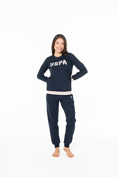 U.S. Polo Assn. Kadın Lastikli Paça %100 Pamuklu Baskılı Rahat Pijama Takımı Lacivert - Lacivert - SREIA20U11S7-QLAC