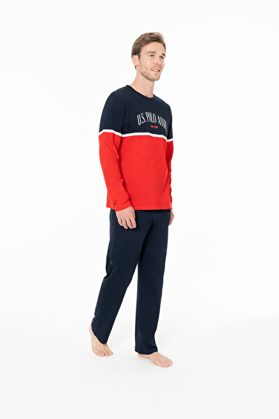 U.S. Polo Assn. Men's Color Block Stripe Detailed 100% Cotton Red Home Pajama Set - Red - Ilc2.18Q95K2-Ekir