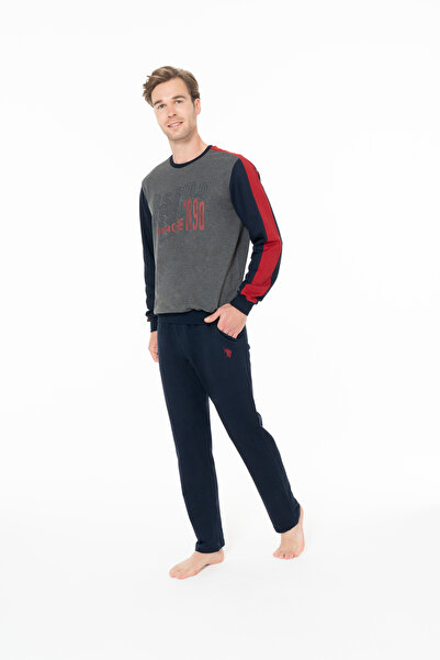 U.S. Polo Assn. Men's Comfortable Sleeve Stripe Color Detailed Anthracite Pajama Set - Anthracite - Ilc2.18C93I9-Oant