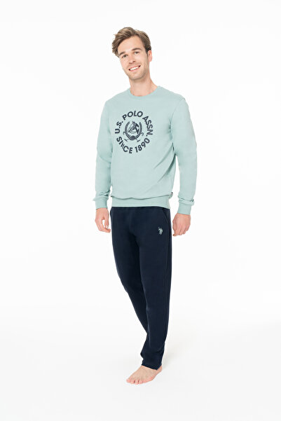U.S. Polo Assn. Erkek Lisanslı Baskılı Cep Detaylı %100 Pamuk Mint Pijama Takımı - Mint - ILC2.18K94Y0-M-MINT