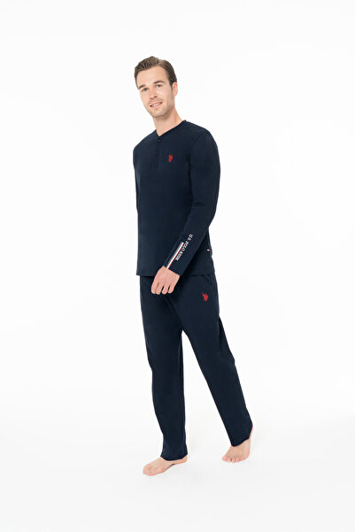 U.S. Polo Assn. Erkek Konforlu %100 Pamuk Yaka Düğmeli Lacivert Büyük Beden - Lacivert - SREIA18C95I9BOTL-LAC