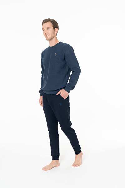 U.S. Polo Assn. Ανδρικό σετ πιτζάμες με λαιμόκοψη με ίσιο πόδι Indigo - Indigo - ILC2.18U99S5-QIND