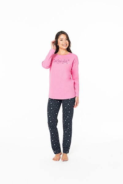 U.S. Polo Assn. Women's Heart Patterned Comfortable Pajama Set 100% Cotton Fuchsia - Fuchsia - Sreia20K14Y0-Mfus