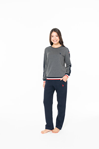 U.S. Polo Assn. Women's Rubber Sleeve Stripe Detailed Straight Leg Long Home Wear Anthracite - Anthracite Melange - Sreia20S11O6-Kant