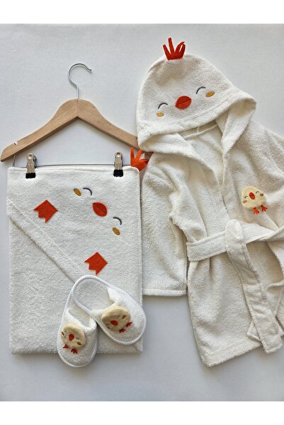 GizaKids 100% Cotton Baby Kids Towel Bathrobe Slippers Set of 3