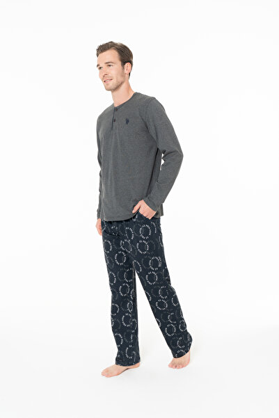 U.S. Polo Assn. Erkek Yaka Patlı Desenli Antrasit Pijama Takımı - Antrasit - SELKR18U97S1-QANT