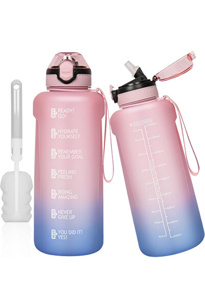 DEARRAY Sticlă sport din plastic fără BPA, gradată cu pai, etanșă, roz, 2 l