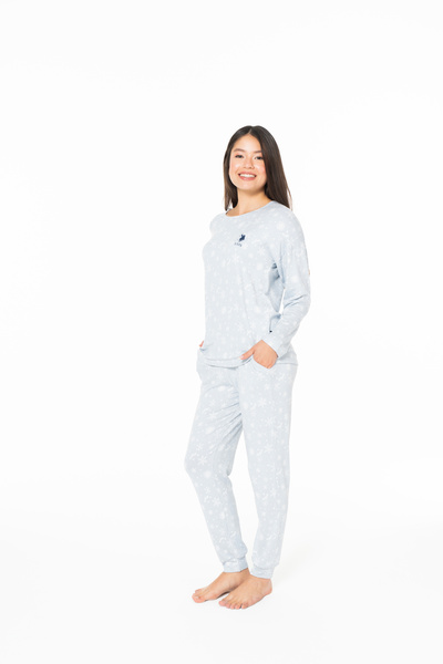 U.S. Polo Assn. Women's Snowflake Patterned Elastic Leggings Home Wear Blue - Blue - Sreia20Q15K2-Emavi