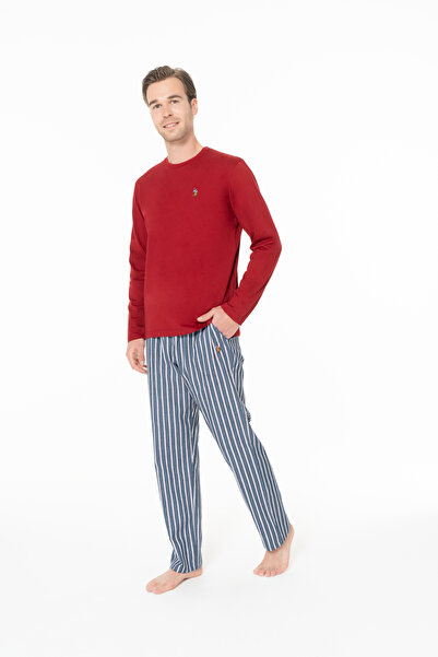 U.S. Polo Assn. Set de pijamale pentru bărbați cu decolteu cu buzunar, roșu c...