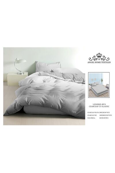 OEM 4-Piece Elastic Bed Linen Set, UNI Wave Pattern 180x200cm with 2 Pillowcases Included