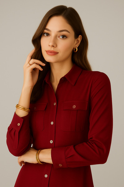 Rich Γυναικείο μίντι φόρεμα με τσέπες σε μπορντό χρώμα