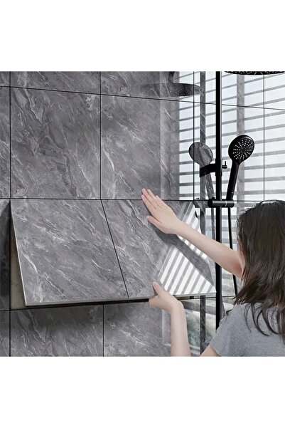 Yenimiyeni 10 Adet Gri Mermer Desenli Alüminyum Duvar Köpük Sticker 30 x 30 Cm