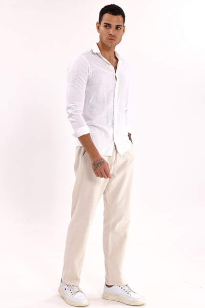 Montland Men's Cream Linen Trousers – Breathable, Relaxed Fit Casual Wear -Wide Size Range-