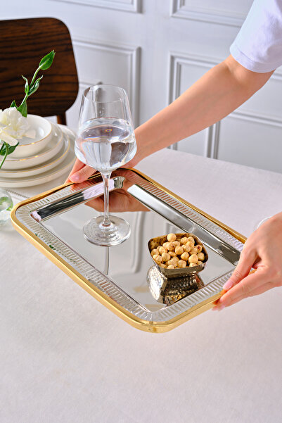 Karaca Ring Dekoratif Tepsi Gold 37x25 cm