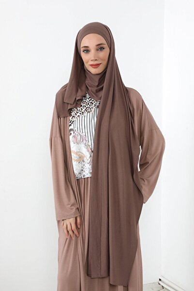 Aisha's Design Boyun Kapatan Peçe Özellikli Penye Boneli Şal,PS-58,Çikolata