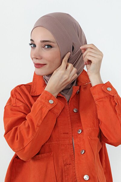 Aisha's Design Combed Cotton Bonnet with Neck Covering Feature and Headphone Opening, B-94, Mink