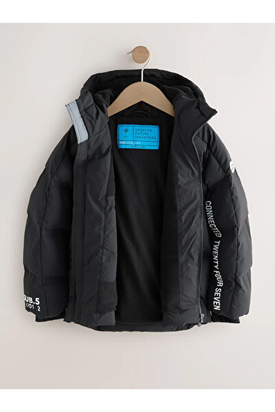 Next Baby Pas Kahverengi ve Siyah Beyaz Renk Bloğu - Suya Dayanıklı Mikro Polar Astarlı Kapitone Palto