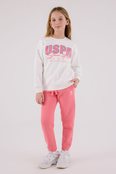 U.S. Polo Assn. طقم رياضي أبيض للفتيات من يو اس بولو اسن