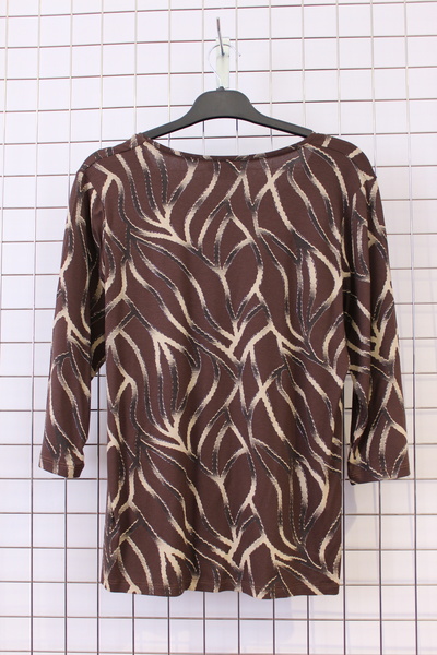 YXL COLLECTION Women's Plus Size Lycra Crew Neck Patterned Three Quarter Sleeve Mother Combed Cotton T-Shirt Blouse - Brown