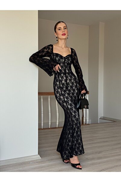 YK FASHION Tasarım Dantelli Elbise