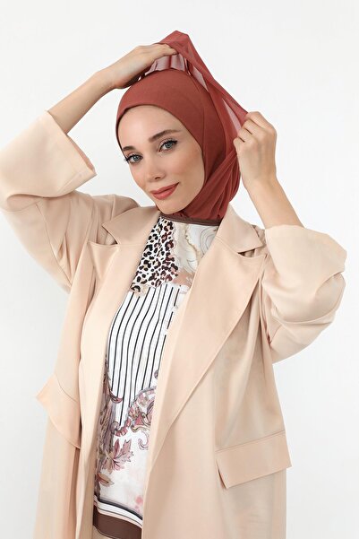 Aisha's Design Χτενισμένο βαμβακερό καπό με κουκούλα από σιφόν με κάλυμμα λαιμού, B-95, κανέλα - κανέλα