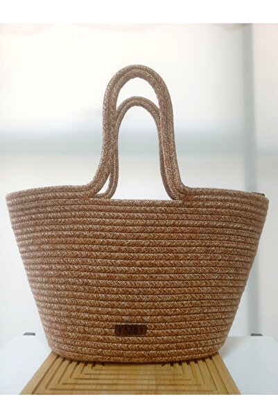 AZR HOME DESİGN Natural Jute Rope Straw Short Handle Bag Beach Bag Daily Bag 22X42 cm