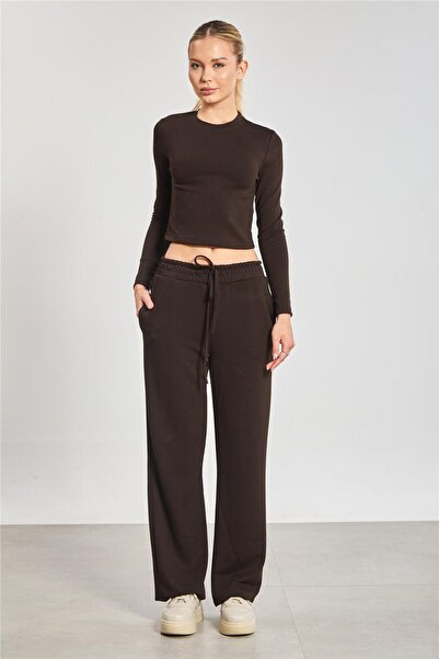 BARRELS AND OIL Women's Long Sleeve Modal Two-Piece Set - Bitter Brown