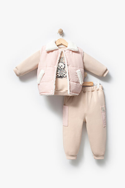Jikko Baby Şişme Yelekli Kuzu Astarlı Mikro Cepli Kız Takım 8266