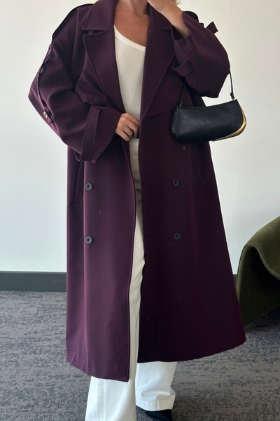 Laluvia Plum Lucky Oversized Trench Coat with Button Detail
