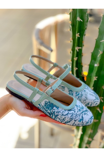 BERFONA Dozza Green Linen Tape Ballet Shoes
