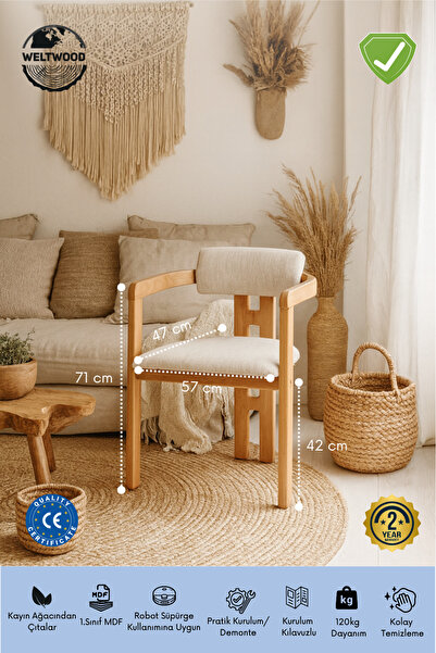 BebeK on For Weltwood İskandinav Tarzı Cilalı Sandalye, Döşemeli, Dayanıklı, Kollu, Modern Bohem %100 Kayın Ahşap