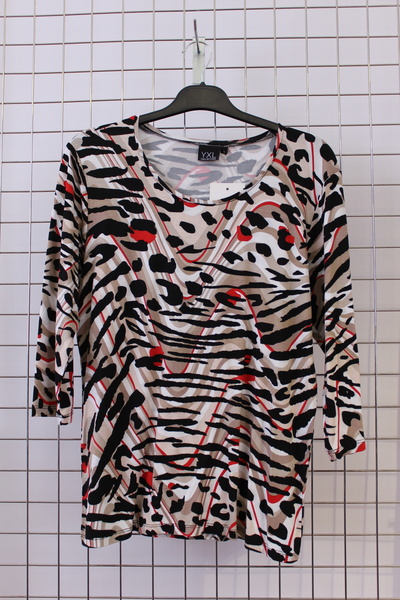 YXL COLLECTION Women's Plus Size Lycra Crew Neck Colorful Animal Print Three Quarter Sleeve Mom Combed Cotton T-Shirt Blouse