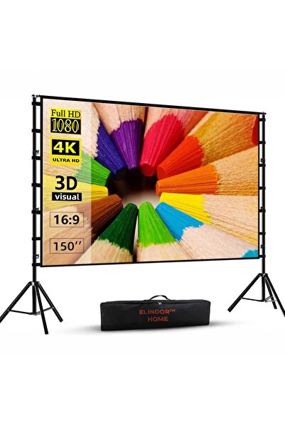 Elindor ® Projector Screen, 150 Inch, Portable, 16:9 HD 4K, Black