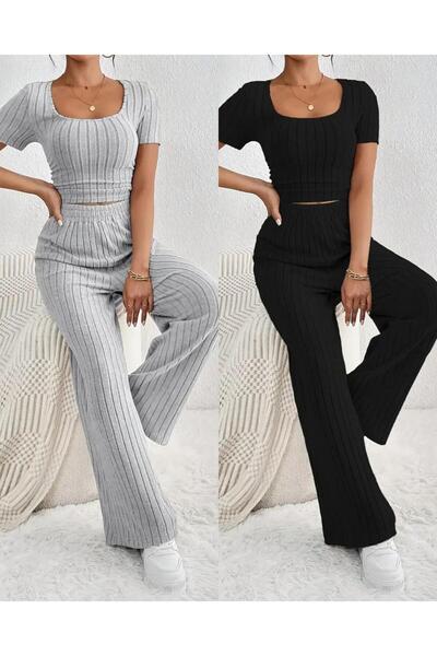 bemmoda Women's 2 Colors 2-Piece Set Tracksuit Set Crop T-Shirt&Pants Set