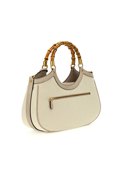 Guess Kadın Bambu Saplı Kumaş Görünümlü Omuz Çantası - Bej