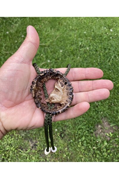 Handmade Hunting Tie from Deer Antler, Sculpted with Boar Motif