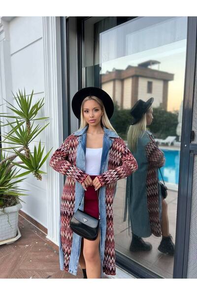 For Angels Colorful Long Denim Knitwear Cardigan