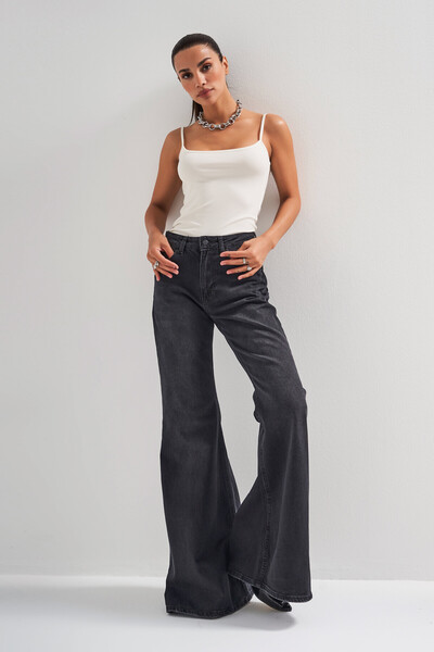 its basic Kadın Koyu Füme Renk 2w5-1 Flare Fit Komfort Kumaş İç Boy 83cm Denim Jean